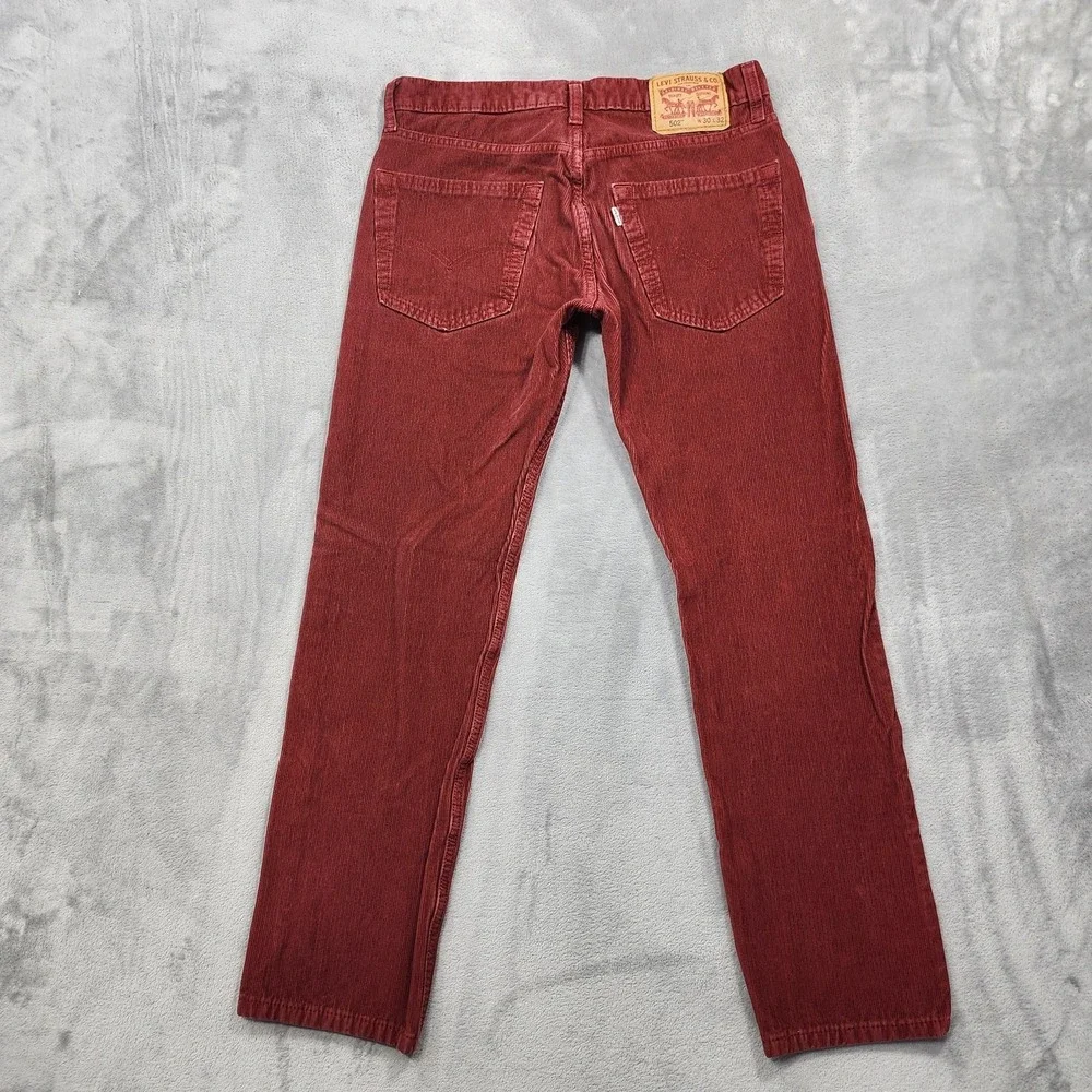 Levi's 502 Jeans Mens 30x28.5 Red Corduroy Regular Fit Tapered Stretch Casual